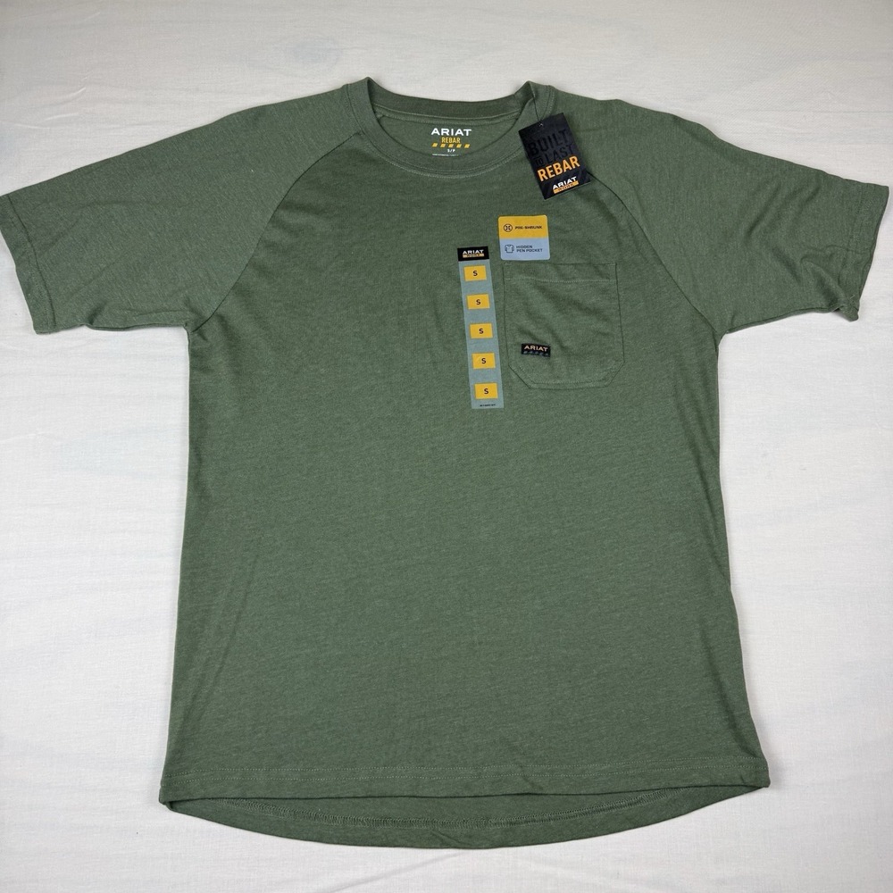 Ariat Rebar Cotton Strong Buddy Pocket T-Shirt Men’s Small NWT Sage 10054509